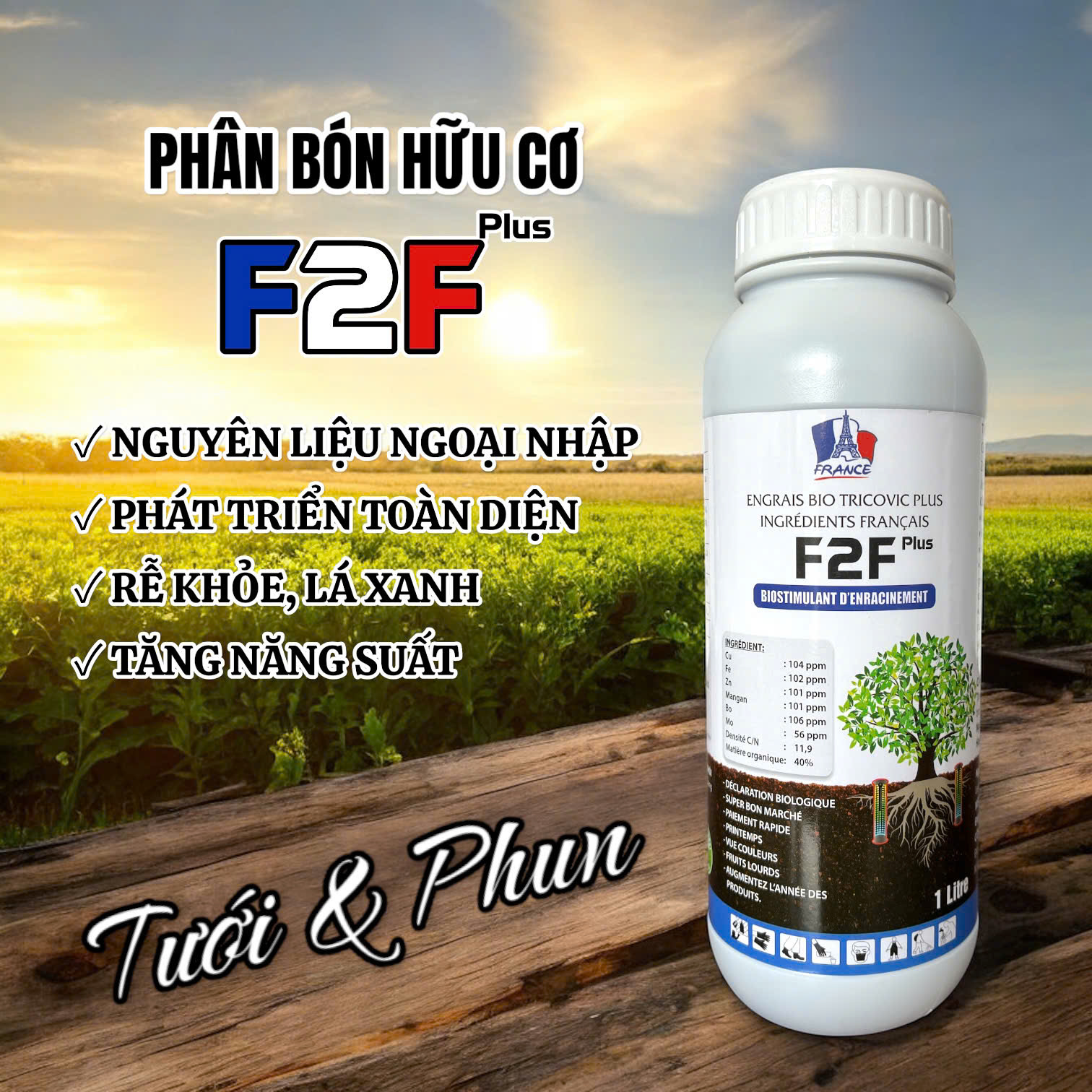 Phân bón hữu cơ cao cấp F2F Plus - Chai 1 lít